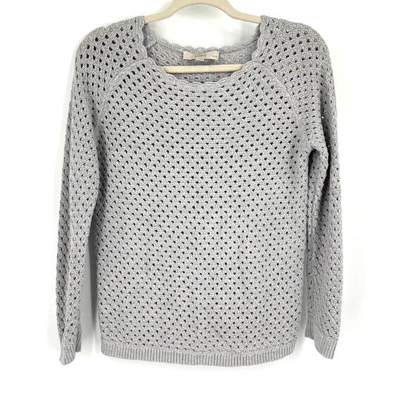 LOFT Cotton Open Knit Sweater Gray Size Large Petite - Picture 5 of 5